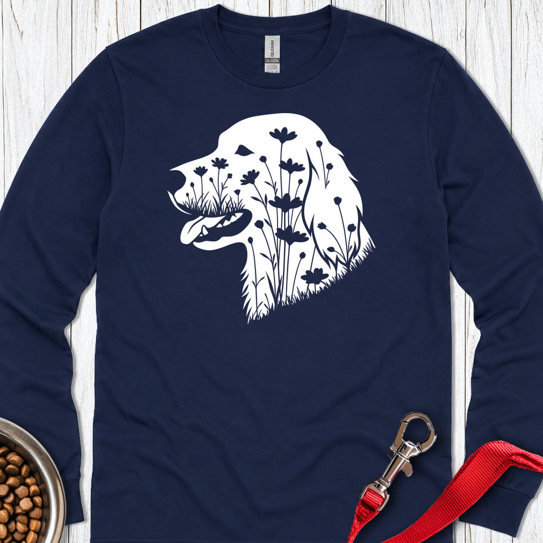 English Setter Flowers Long Sleeve — Navy