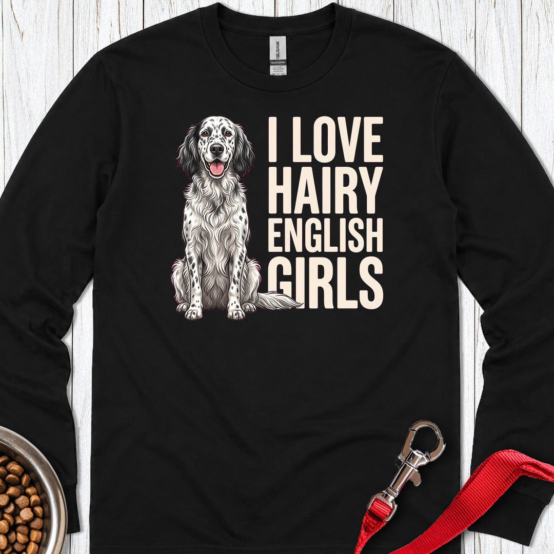 English Setter Hairy Girls Long Sleeve — Black