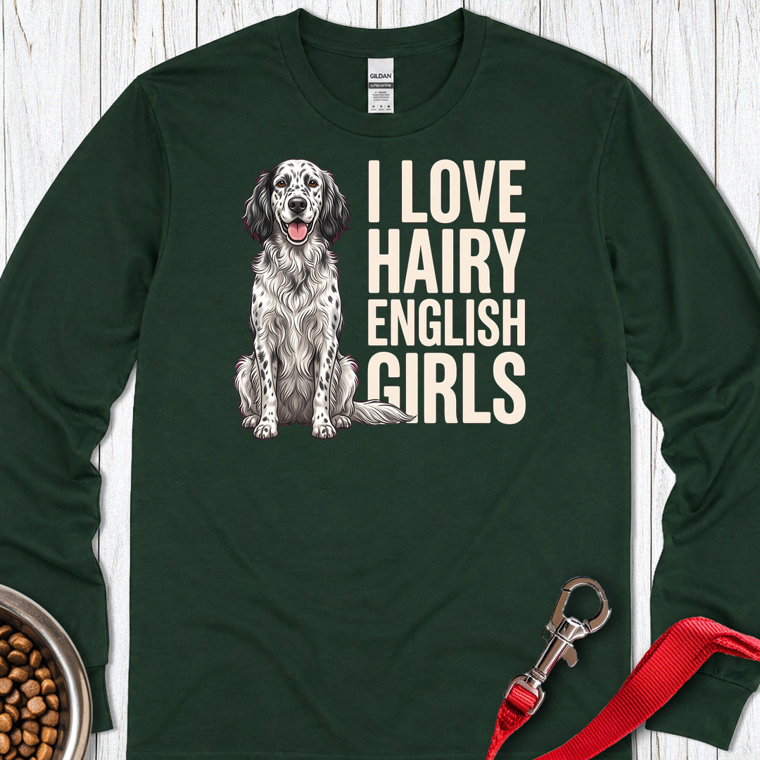 English Setter Hairy Girls Long Sleeve — Forest Green