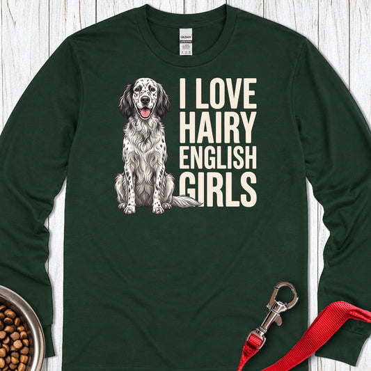 English Setter Hairy Girls Long Sleeve Forest Green