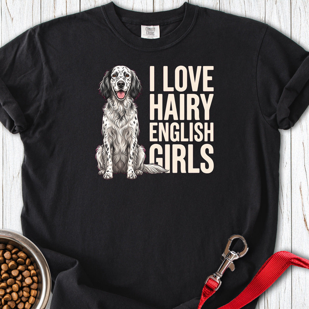 English Setter Hairy Girls Premium Tee Black