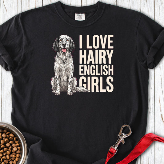 English Setter Hairy Girls Premium Tee — Black