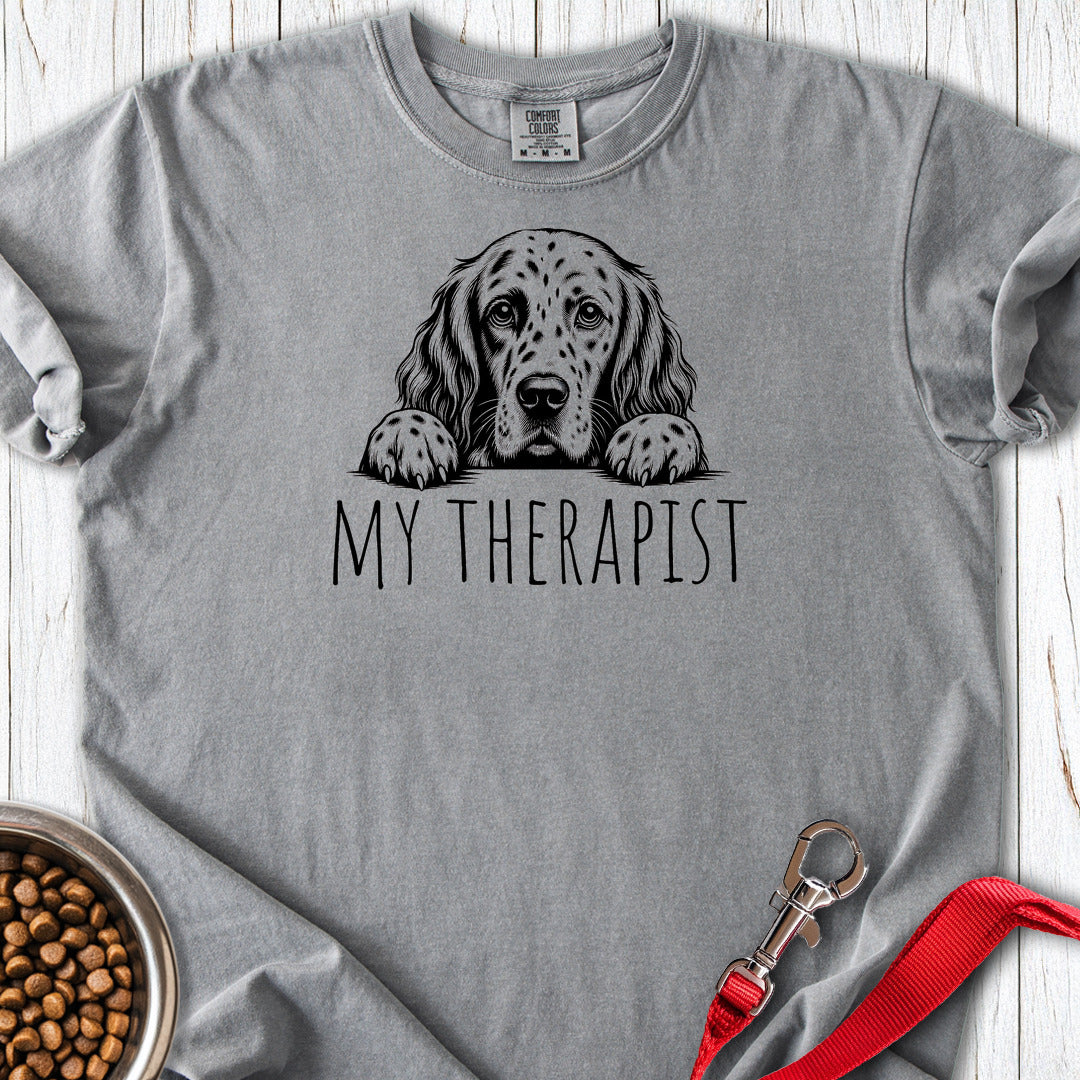 English Setter My Therapist Premium Tee — Grey