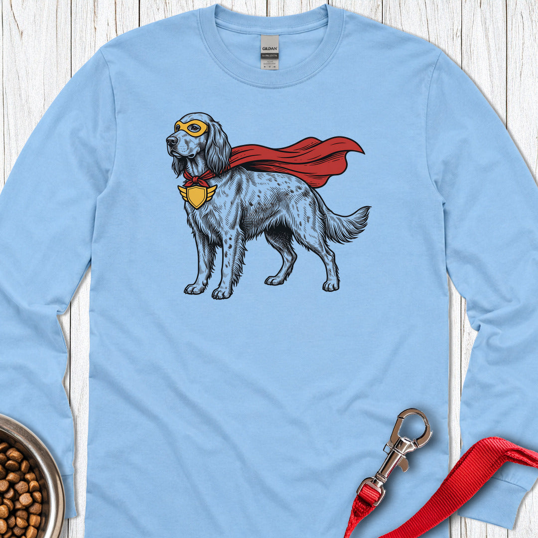 English Setter Superhero Long Sleeve — Carolina Blue