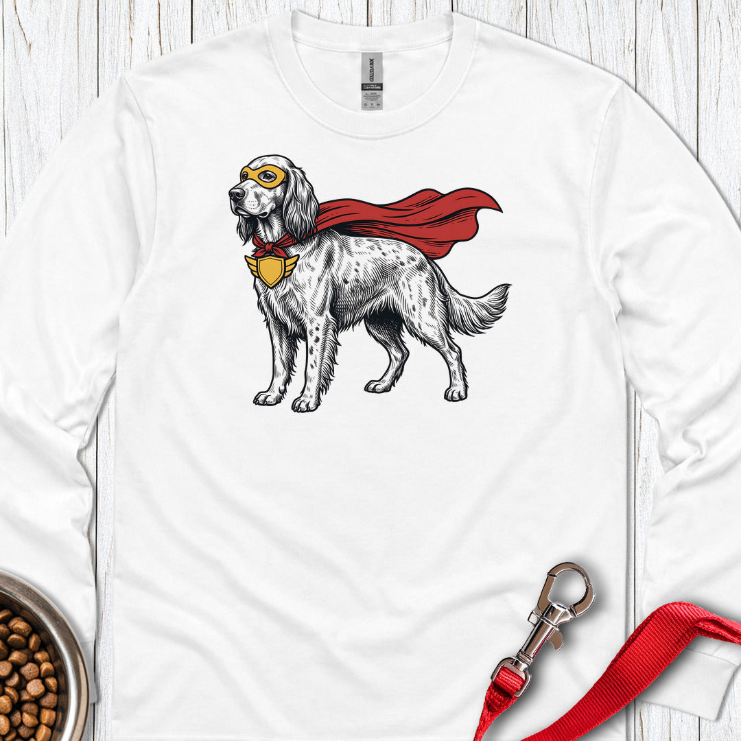 English Setter Superhero Long Sleeve — White
