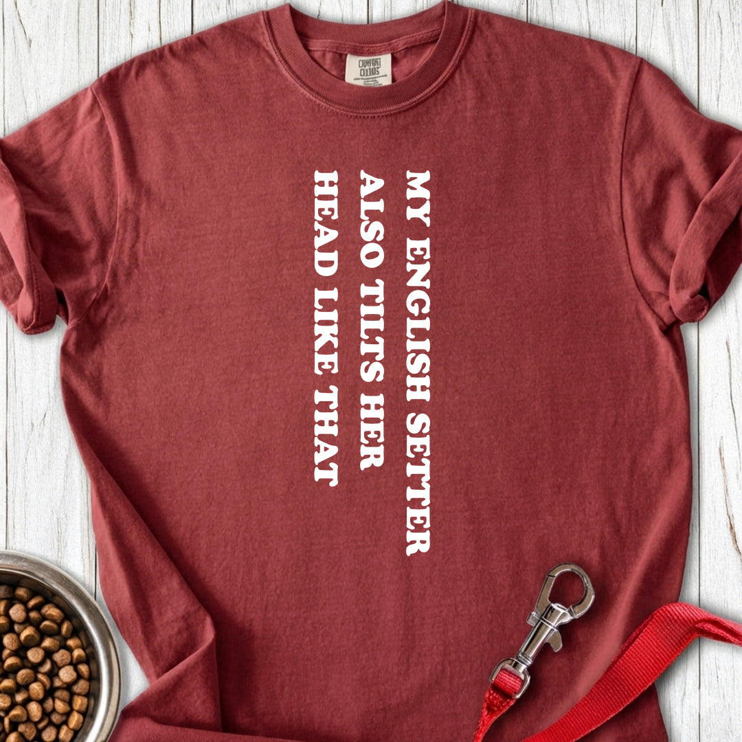 English Setter Tilts Her Head Premium Tee — Brick