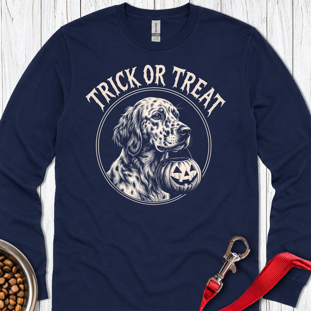 English Setter Trick Or Treat Long Sleeve — Navy