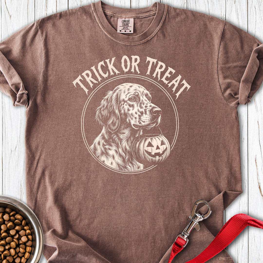 English Setter Trick Or Treat Premium Tee — Espresso