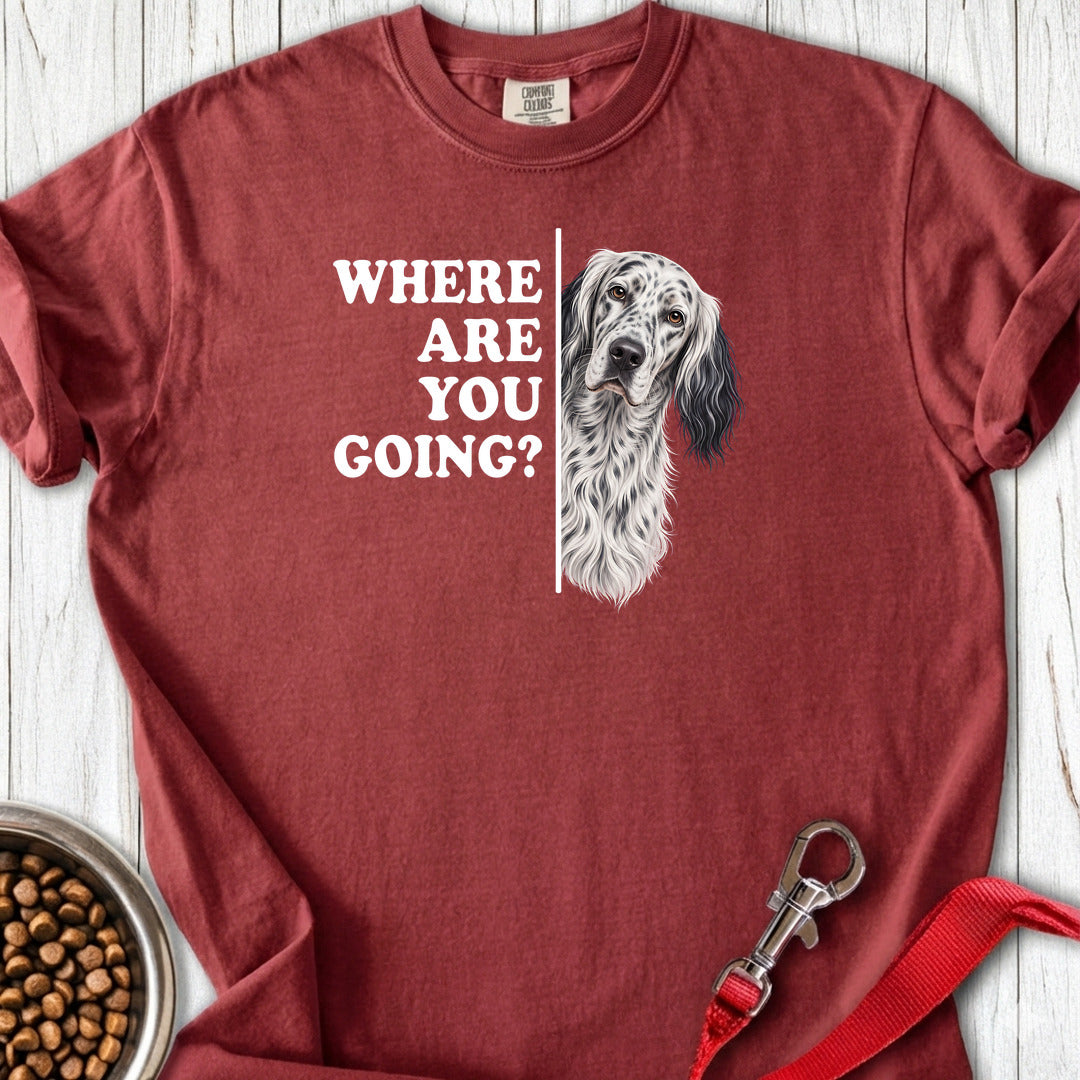 English Setter Where Are You Going Premium Tee — Brick