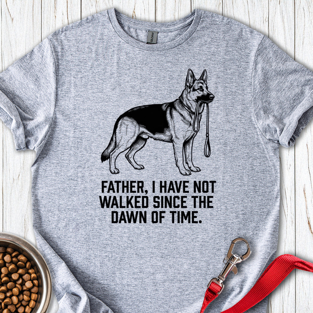 Father Walking German Shepherd Sport Grey