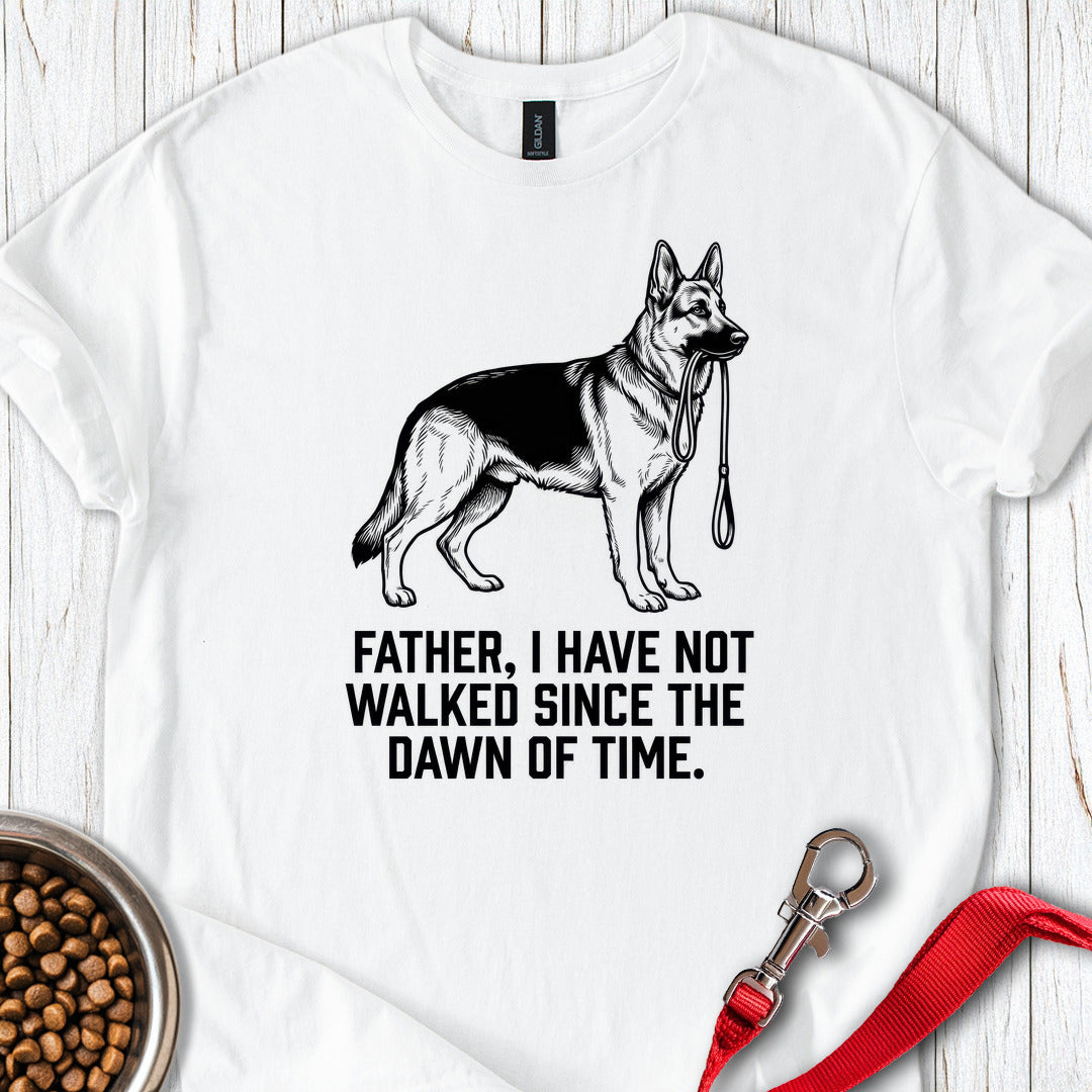 Father Walking German Shepherd White