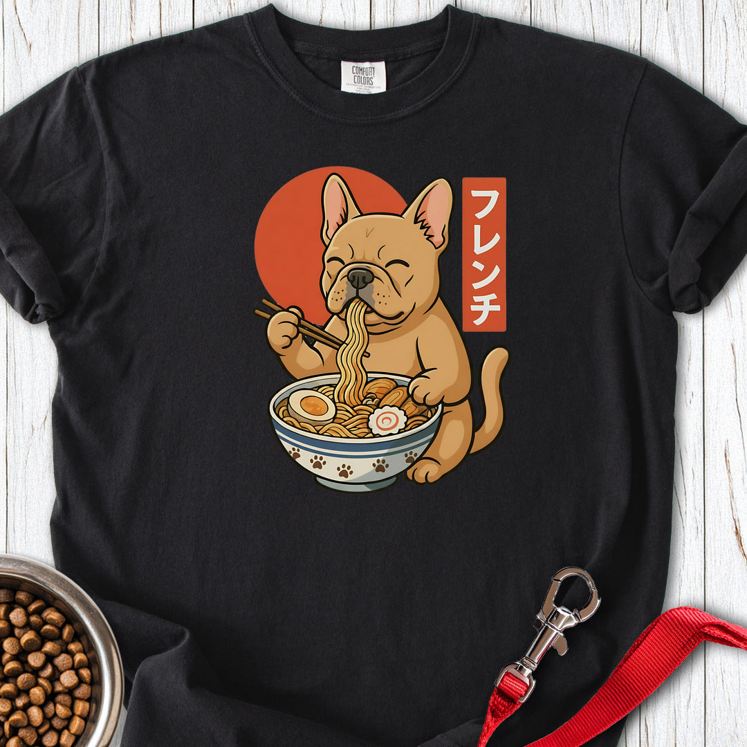Fawn Frenchie Eating Ramen Premium Tee Black