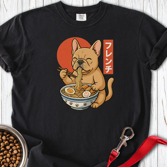 Fawn Frenchie Eating Ramen Premium Tee Black