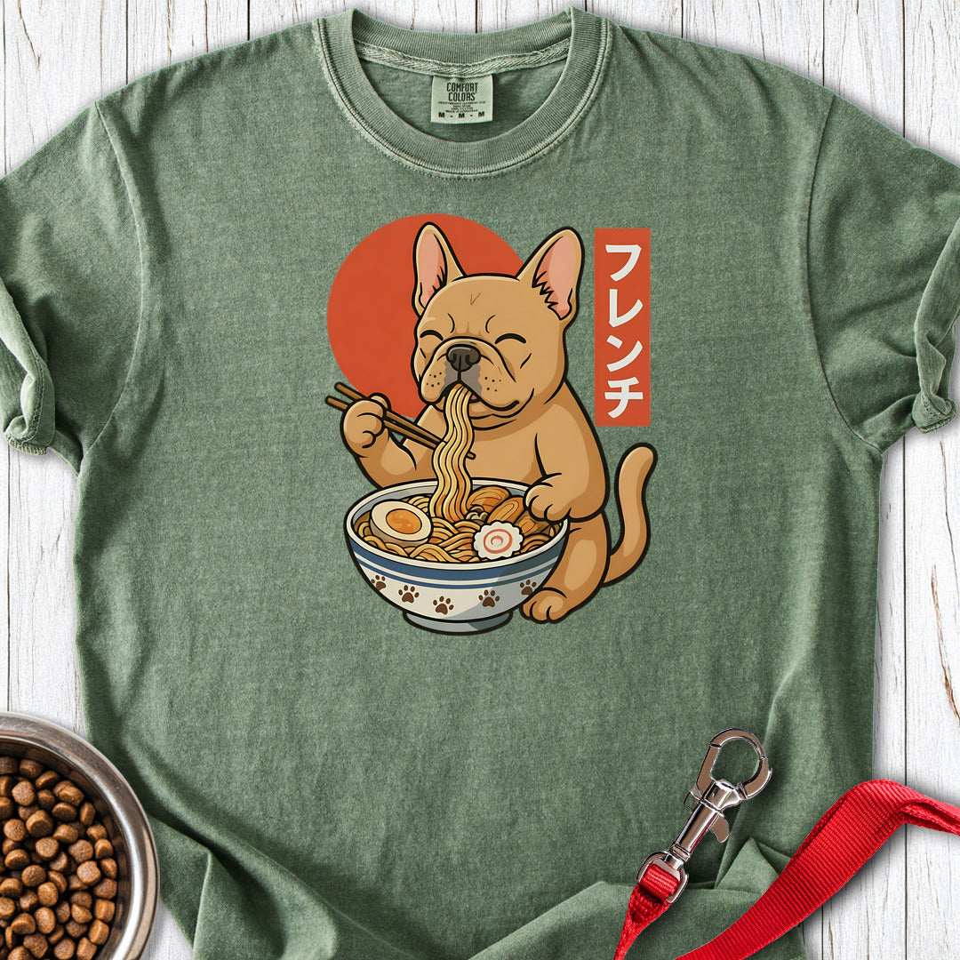 Fawn Frenchie Eating Ramen Premium Tee Moss