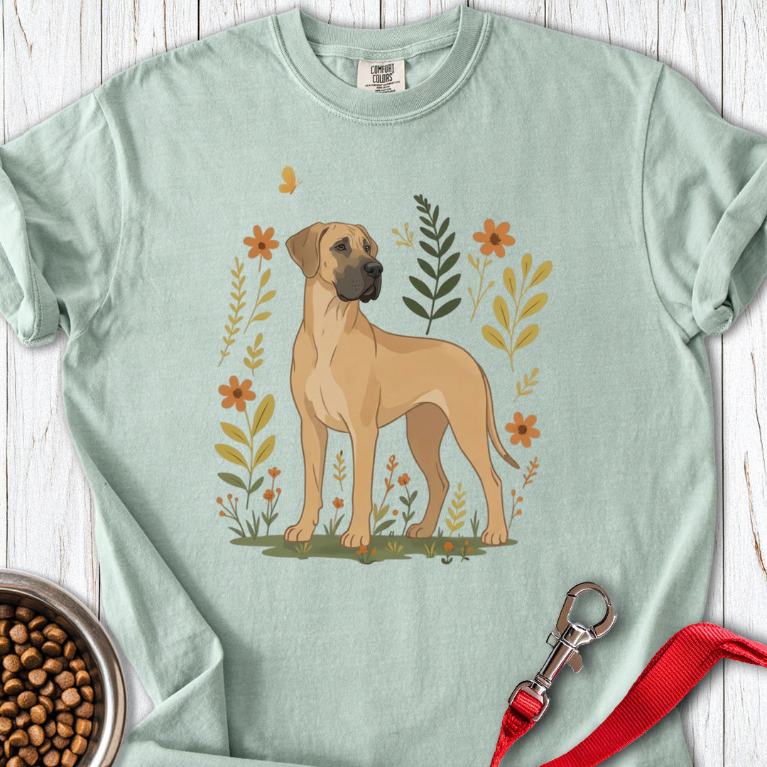 Fawn Great Dane Flowers Premium Tee — Bay