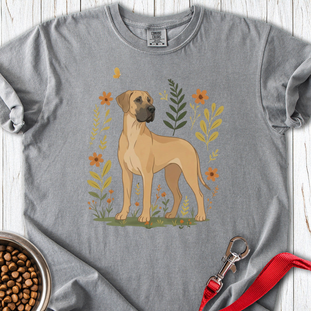 Fawn Great Dane Flowers Premium Tee — Grey