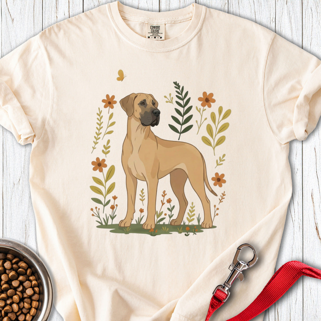 Fawn Great Dane Flowers Premium Tee — Ivory