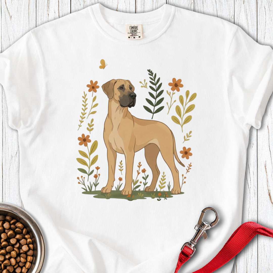 Fawn Great Dane Flowers Premium Tee — White