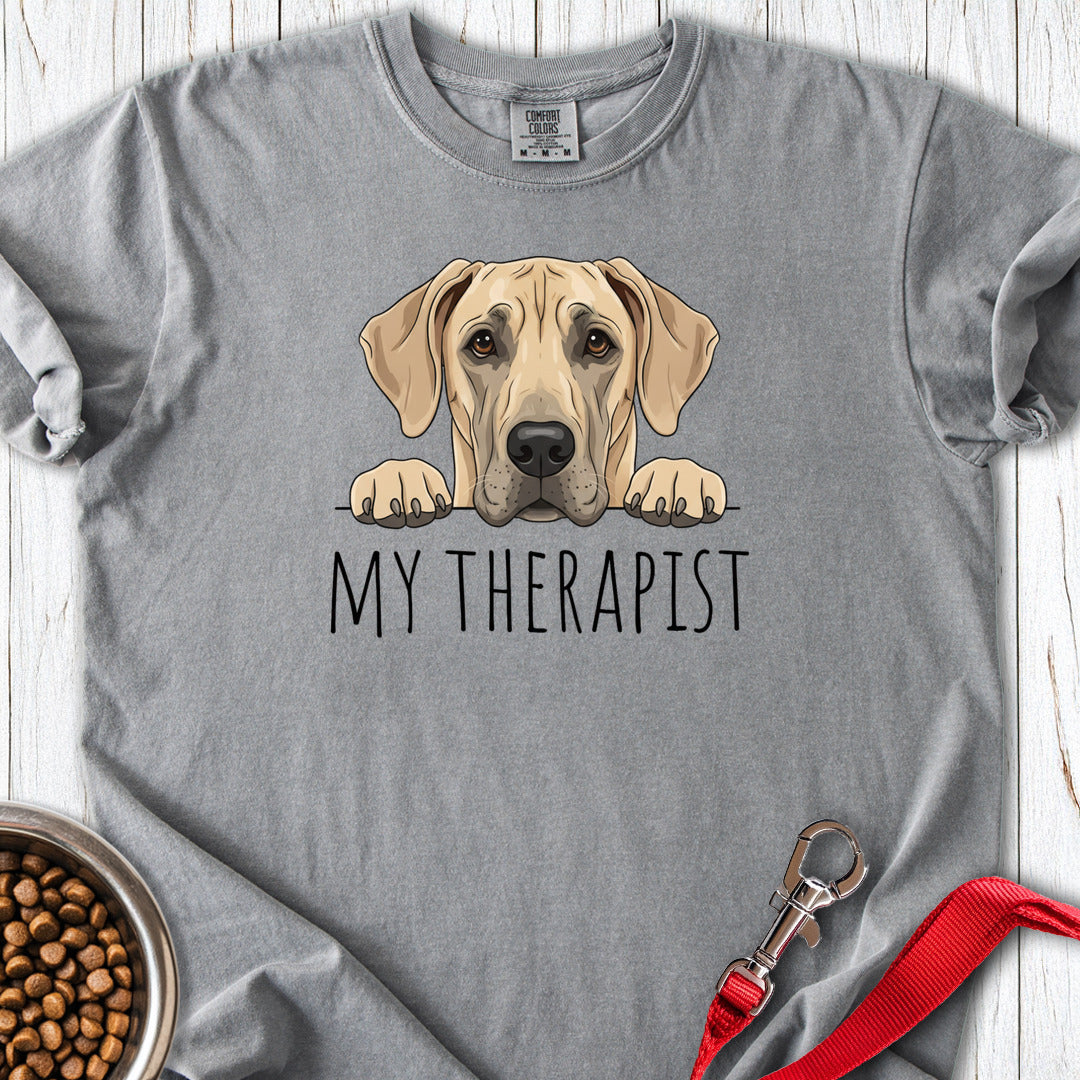 Fawn Great Dane My Therapist Premium Tee — Grey