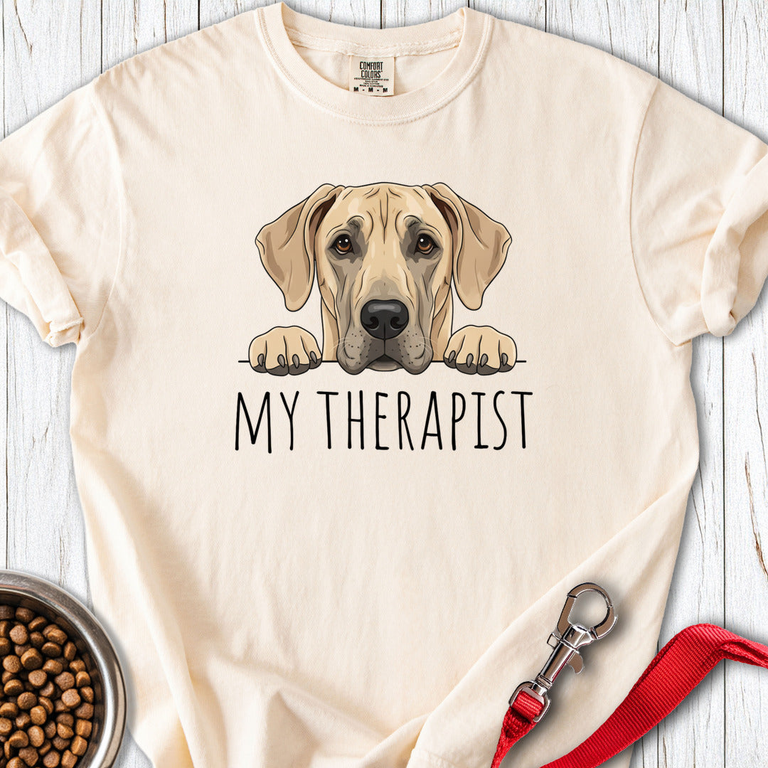 Fawn Great Dane My Therapist Premium Tee — Ivory