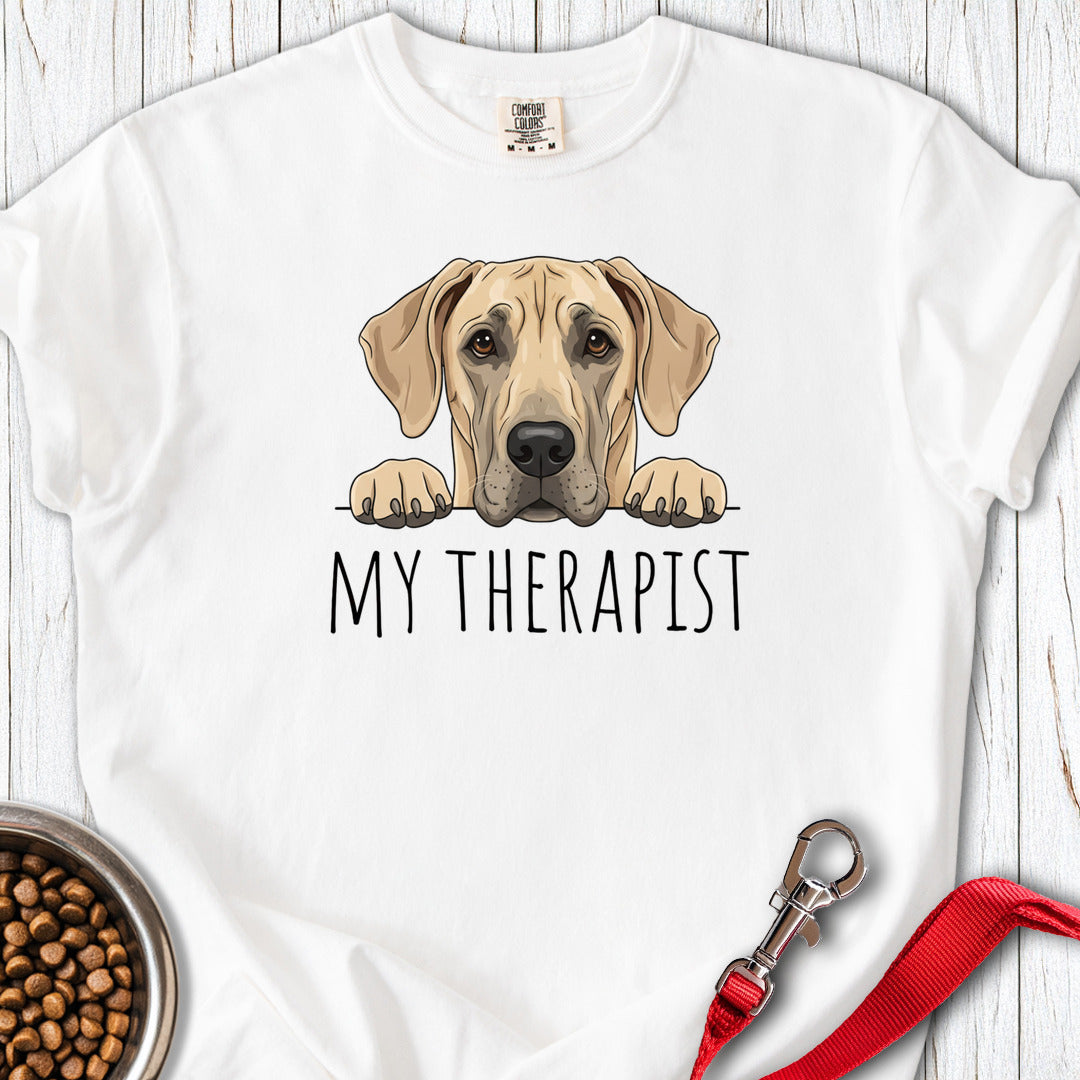 Fawn Great Dane My Therapist Premium Tee — White