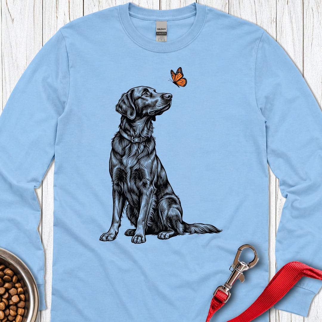 Flat Coated Retriever Butterfly Long Sleeve Carolina Blue
