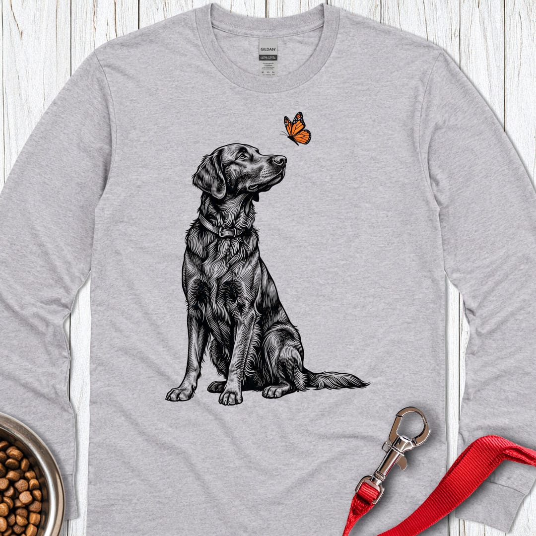 Flat Coated Retriever Butterfly Long Sleeve Sport Grey