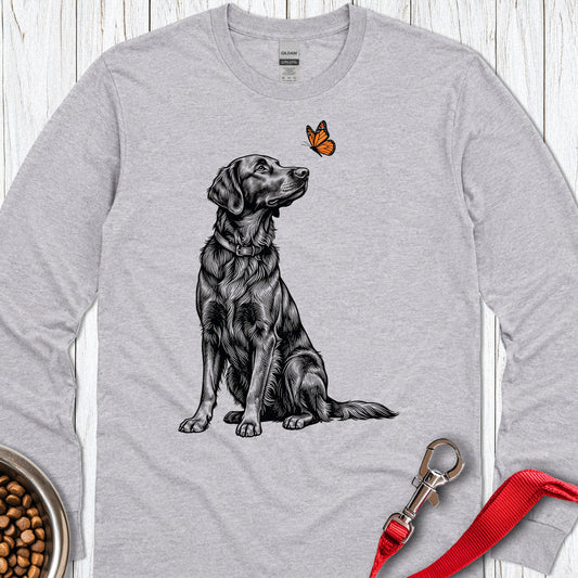 Flat Coated Retriever Butterfly Long Sleeve — Sport Grey