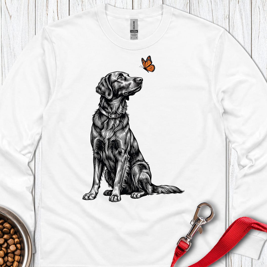 Flat Coated Retriever Butterfly Long Sleeve White