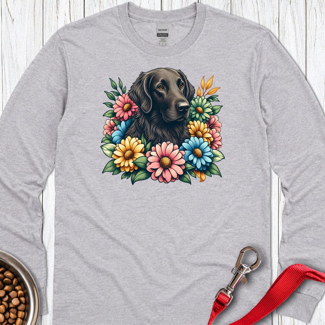 Flat Coated Retriever Flower Wreath Long Sleeve Sport Grey