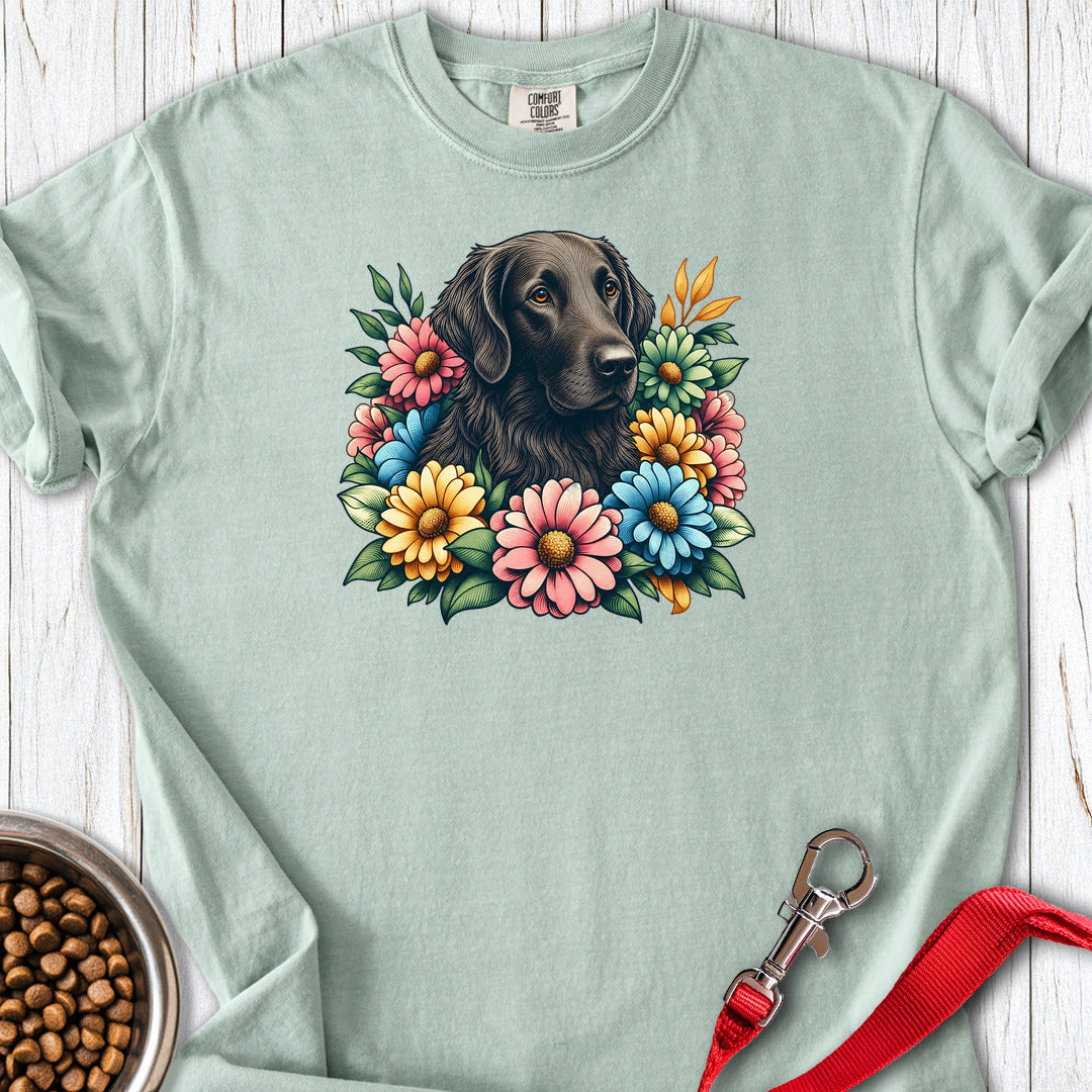 Flat Coated Retriever Flower Wreath Premium Tee — Bay