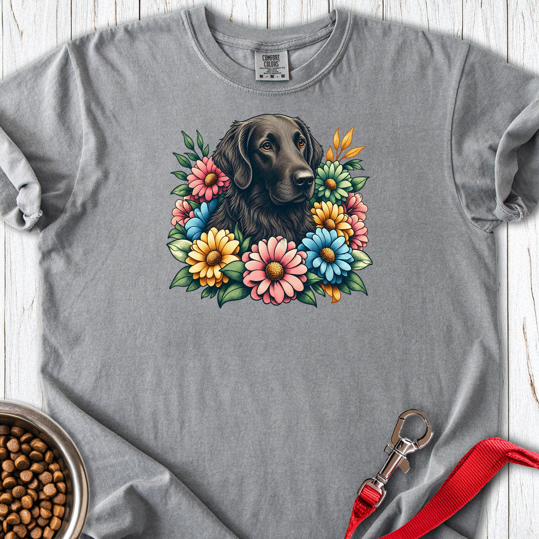 Flat Coated Retriever Flower Wreath Premium Tee — Grey