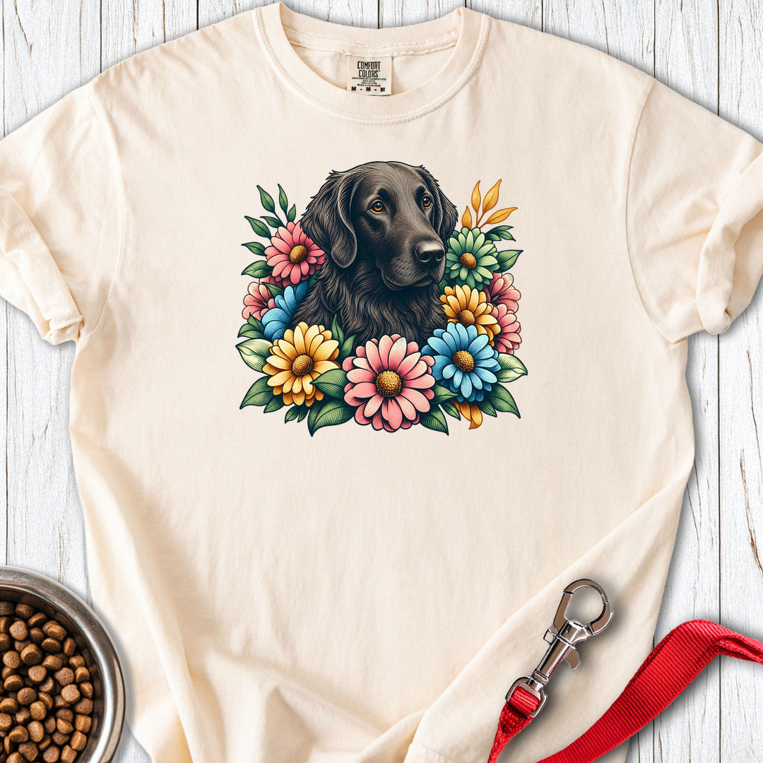 Flat Coated Retriever Flower Wreath Premium Tee — Ivory