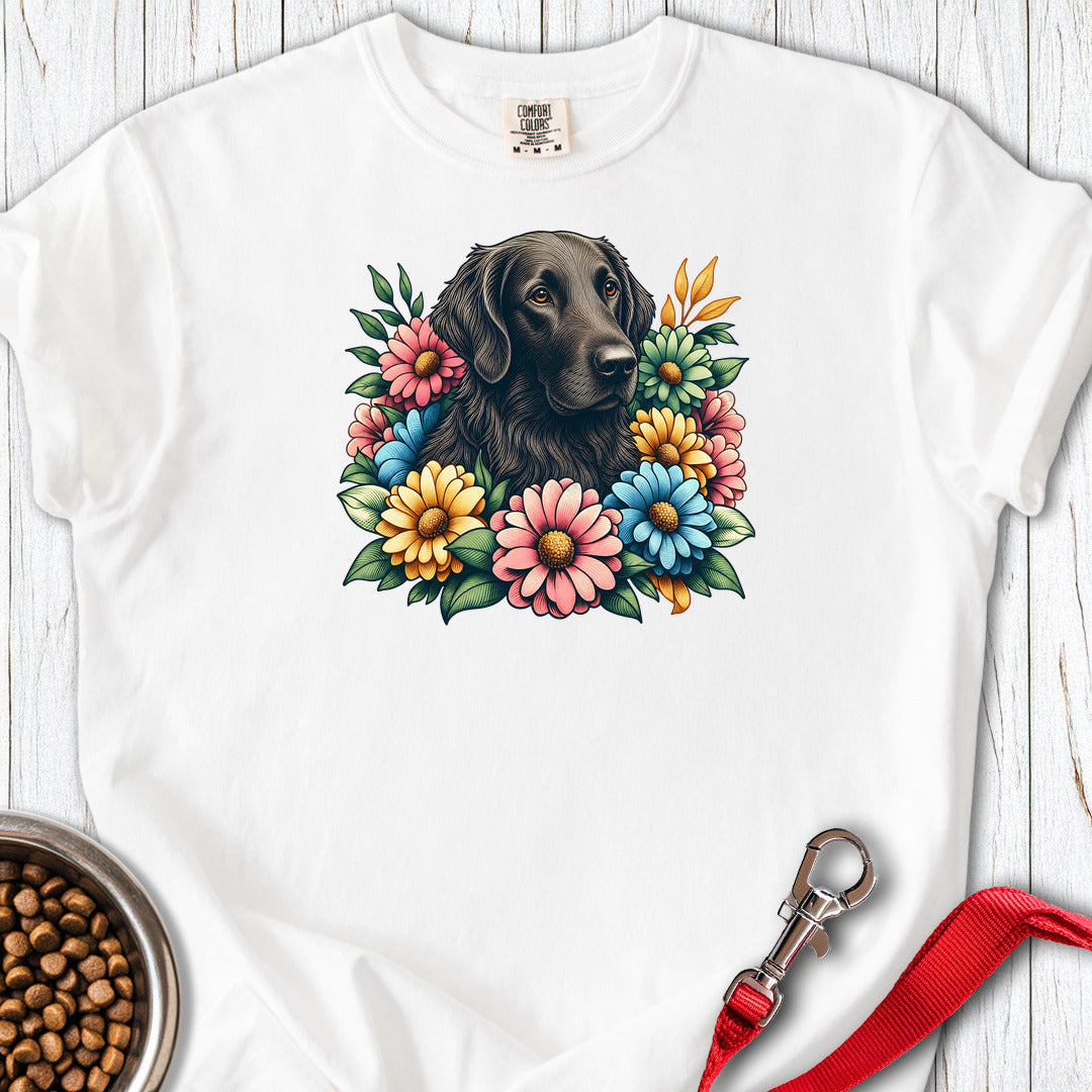 Flat Coated Retriever Flower Wreath Premium Tee — White