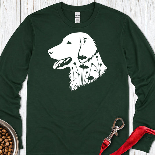 Flat Coated Retriever Flowers Long Sleeve — Forest Green