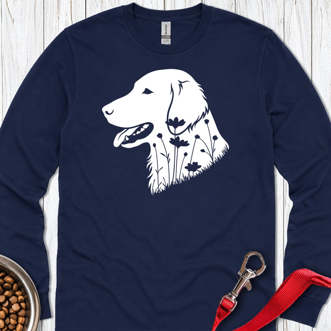 Flat Coated Retriever Flowers Long Sleeve Navy