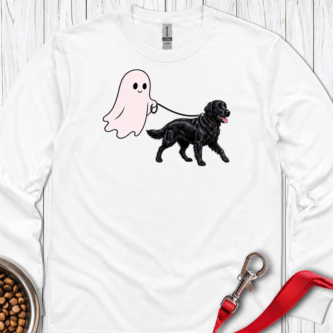 Flat Coated Retriever Ghost Walk Long Sleeve White