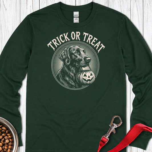 Flat Coated Retriever Trick Or Treat Long Sleeve — Forest Green