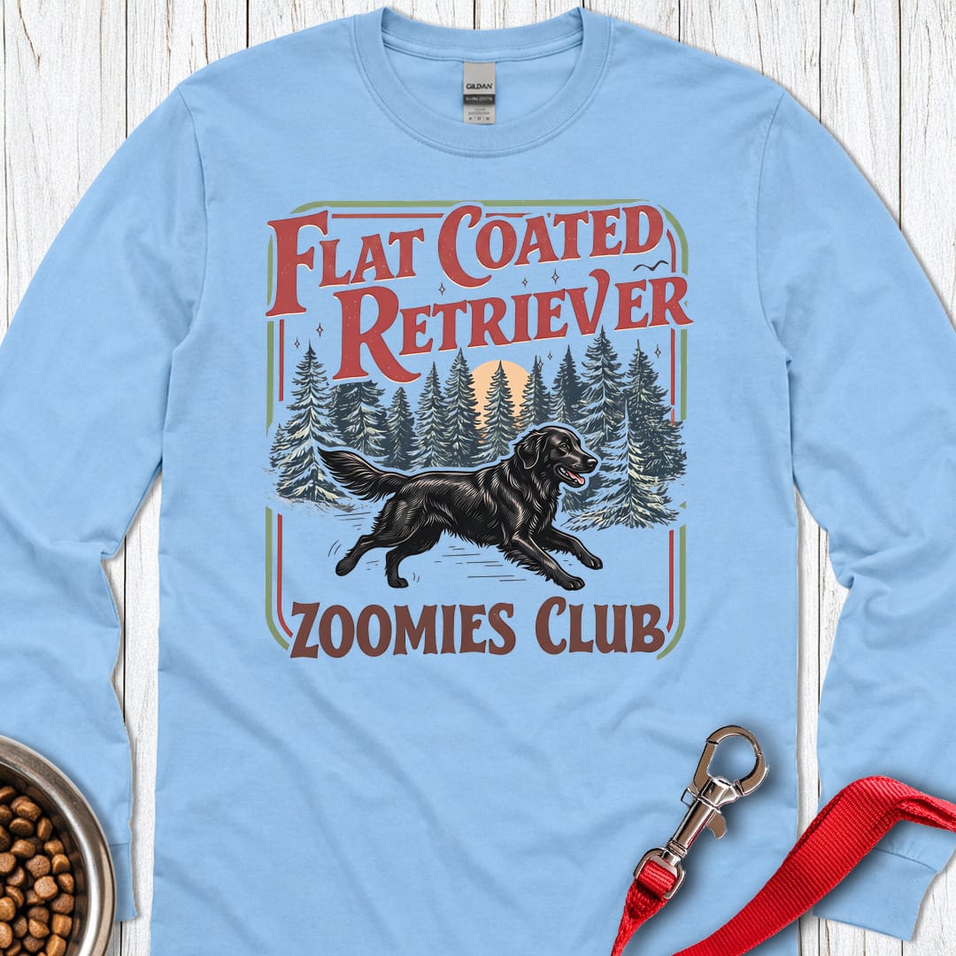 Flat Coated Retriever Zoomies Club Long Sleeve Carolina Blue
