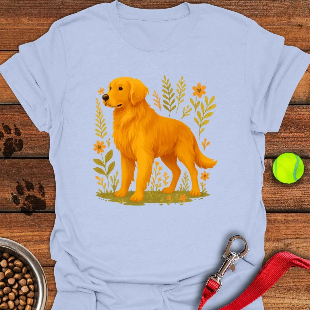 Golden Retriever Floral Boho T-Shirt Light Blue
