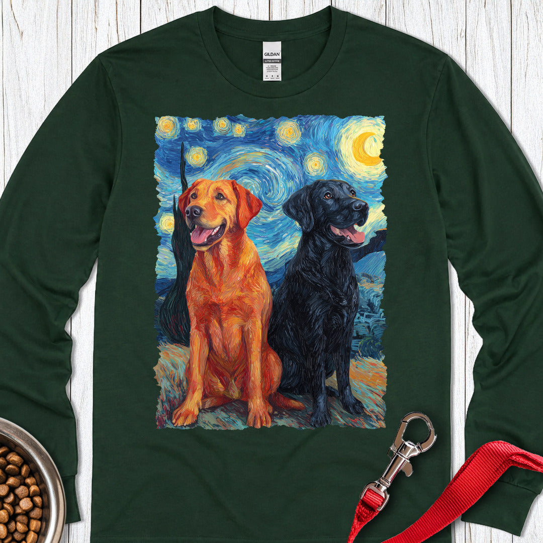 Fox Red & Black Lab Van Gogh Long Sleeve — Forest Green