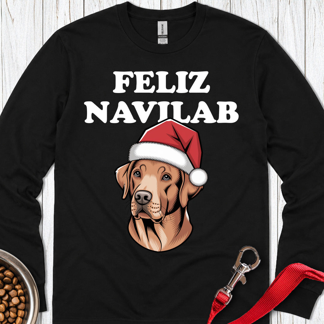 Fox Red Lab Funny Christmas Long Sleeve — Black