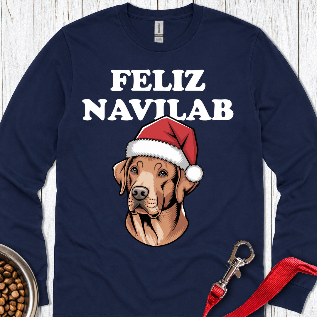 Fox Red Lab Funny Christmas Long Sleeve — Navy