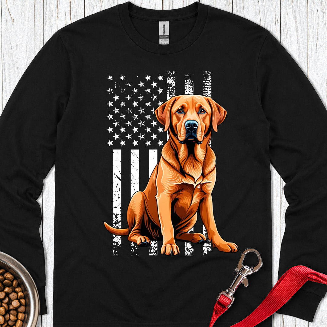 Fox Red Labrador USA Flag Long Sleeve — Black