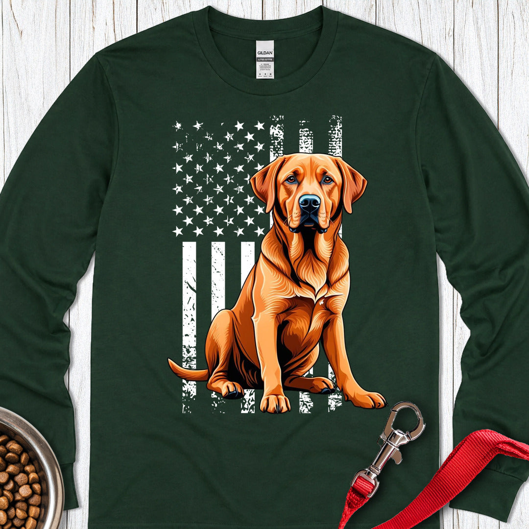Fox Red Labrador USA Flag Long Sleeve — Forest Green