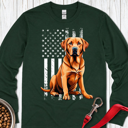 Fox Red Labrador USA Flag Long Sleeve — Forest Green