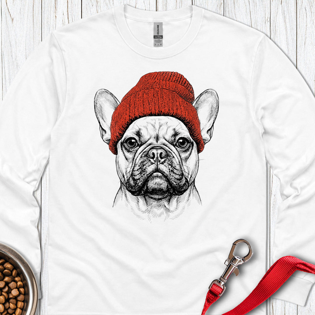 French Bulldog Beanie Long Sleeve — White