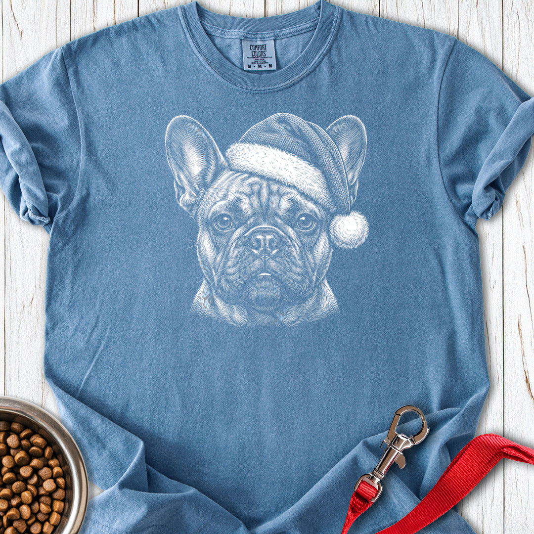 French Bulldog Christmas Santa Hat Premium Tee Blue Jean