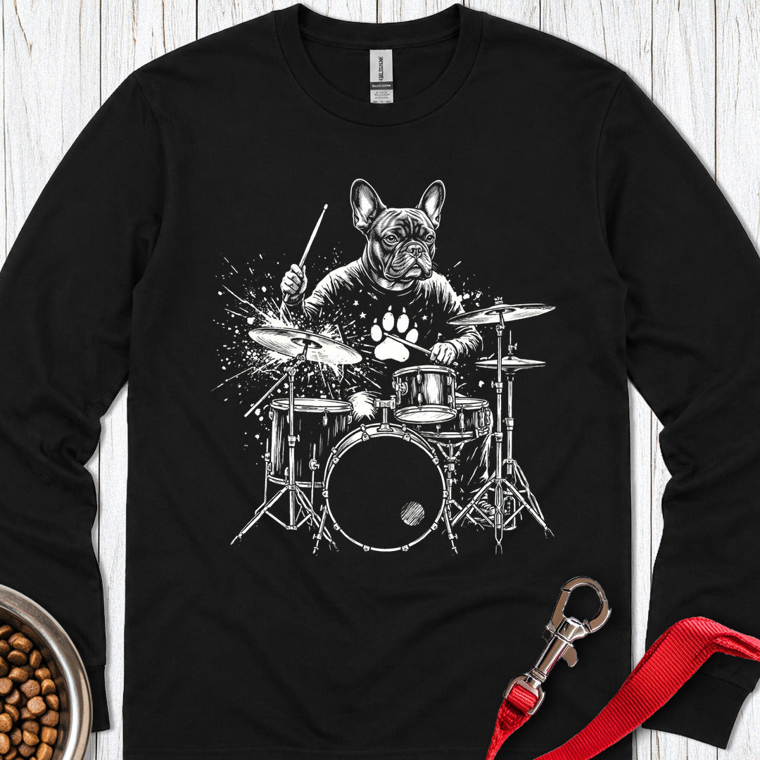 French Bulldog Drummer Long Sleeve — Black