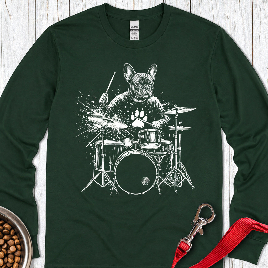 French Bulldog Drummer Long Sleeve — Forest Green